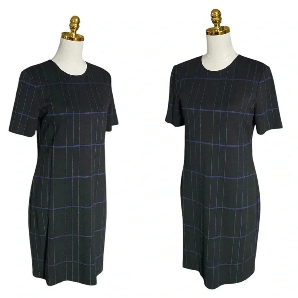 THEORY | Women’s Windowpane Stretch Knit Shift Dress Size 10 - Picture 2 of 9